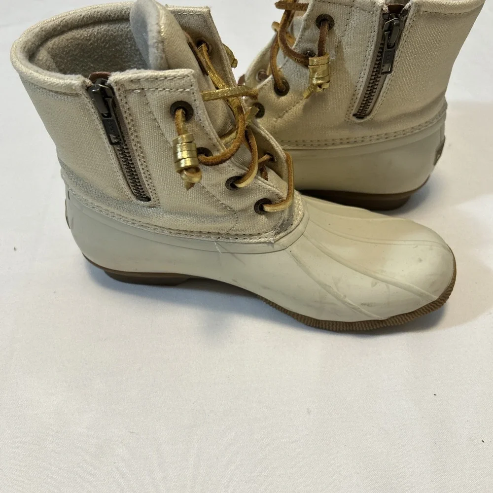 Sperry‎ Top-Sider Women 6.5 duck boots Saltwater Canvas Oat/Gold Rain Boots 286